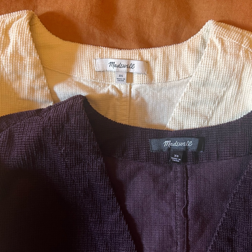 Madewell Cream and Purple Waffle-Knit V-Neck Tops